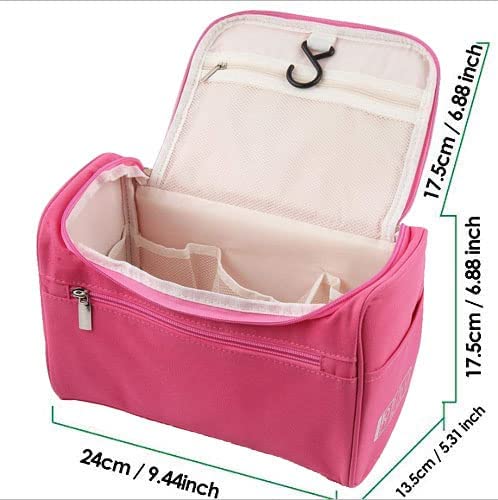 Double Layer Cosmetic Makeup Bag for Women - Waterproof Travel Toiletry Organizer with Hanging Hook | Perfect for Travel, Gym & Daily Use | Pink Makeup Brush Pouch & Grooming Kit (Pink)