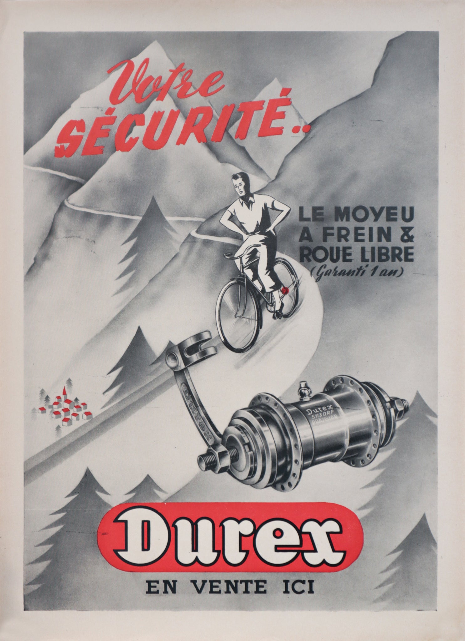 Original 1920s Art Deco French Vintage Cycling Poster - Durex Parts - Perfect for Home Decor, Office Wall Art & Cycling Enthusiast Gifts