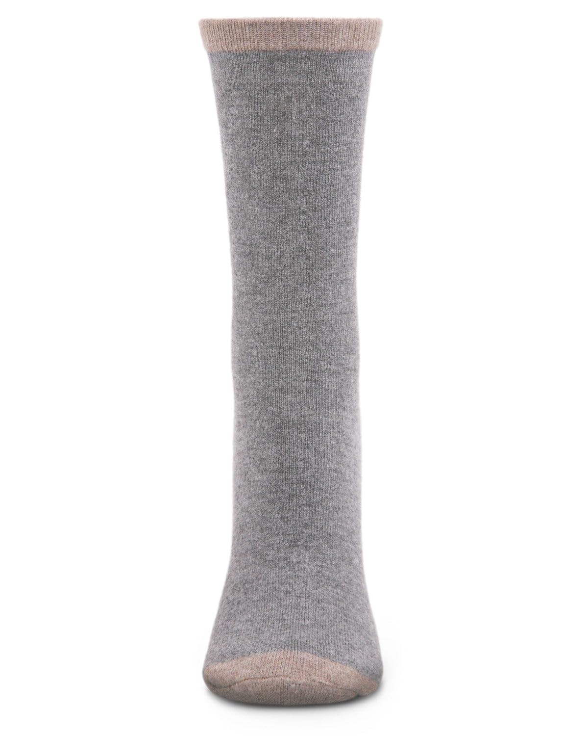 MeMoi Women's Soft Tipped Flat Knit Cashmere Blend Crew Socks - Ivory One Size - Cozy Winter Socks for Home, Office & Travel Comfort