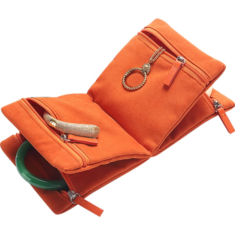 Zippered Jewelry Organizer Bag for Women - Foldable Travel Jewelry Display Pouch with Storage for Necklaces, Earrings, Rings & Bracelets | Perfect for Travel, Home Organization & Gift Giving (Orange)