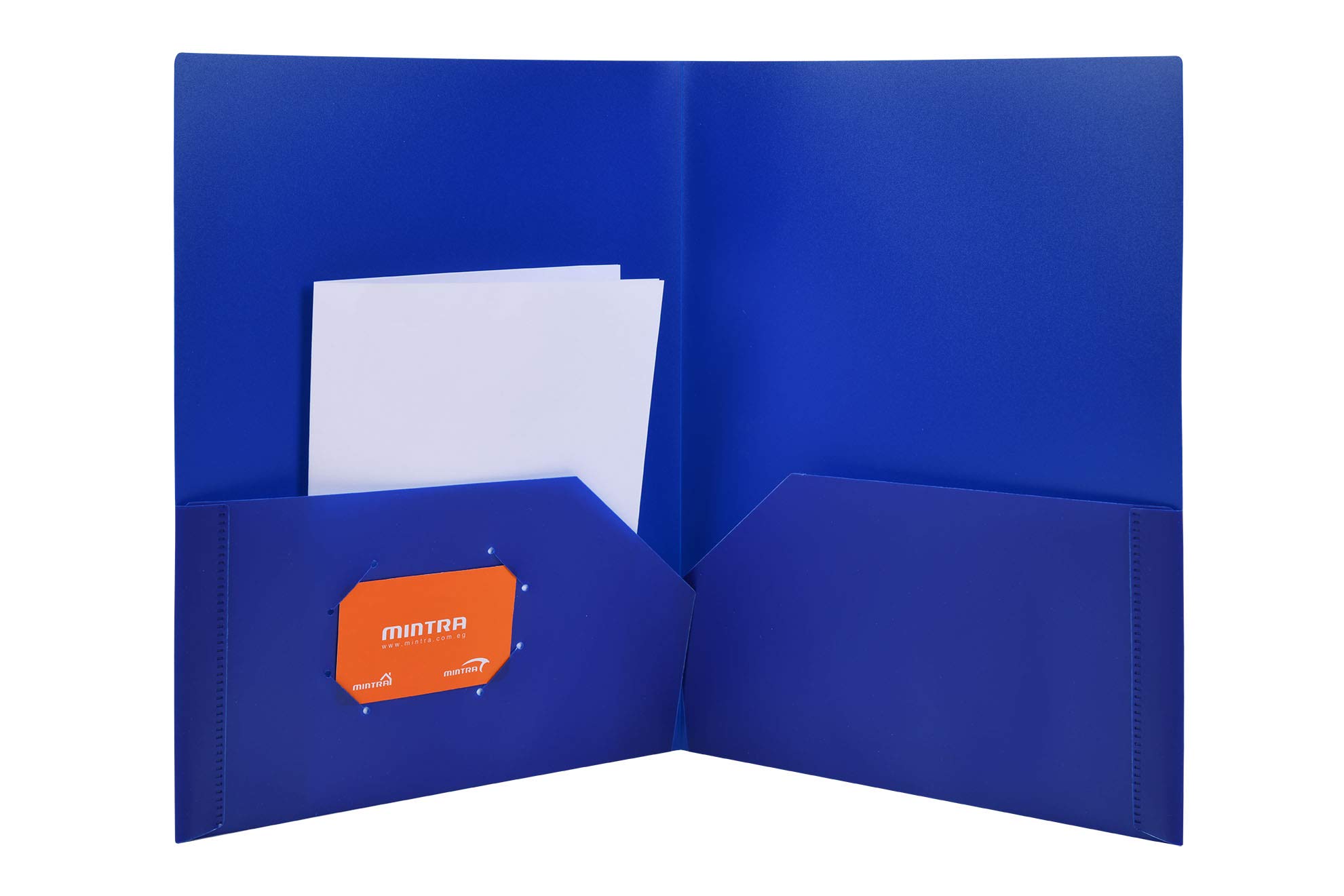 Mintra Office Poly Pocket Folders - 8 Pack Blue Plastic File Folders for Documents, School, Business & Organization | Heavy Duty Letter Size Folders with Fasteners