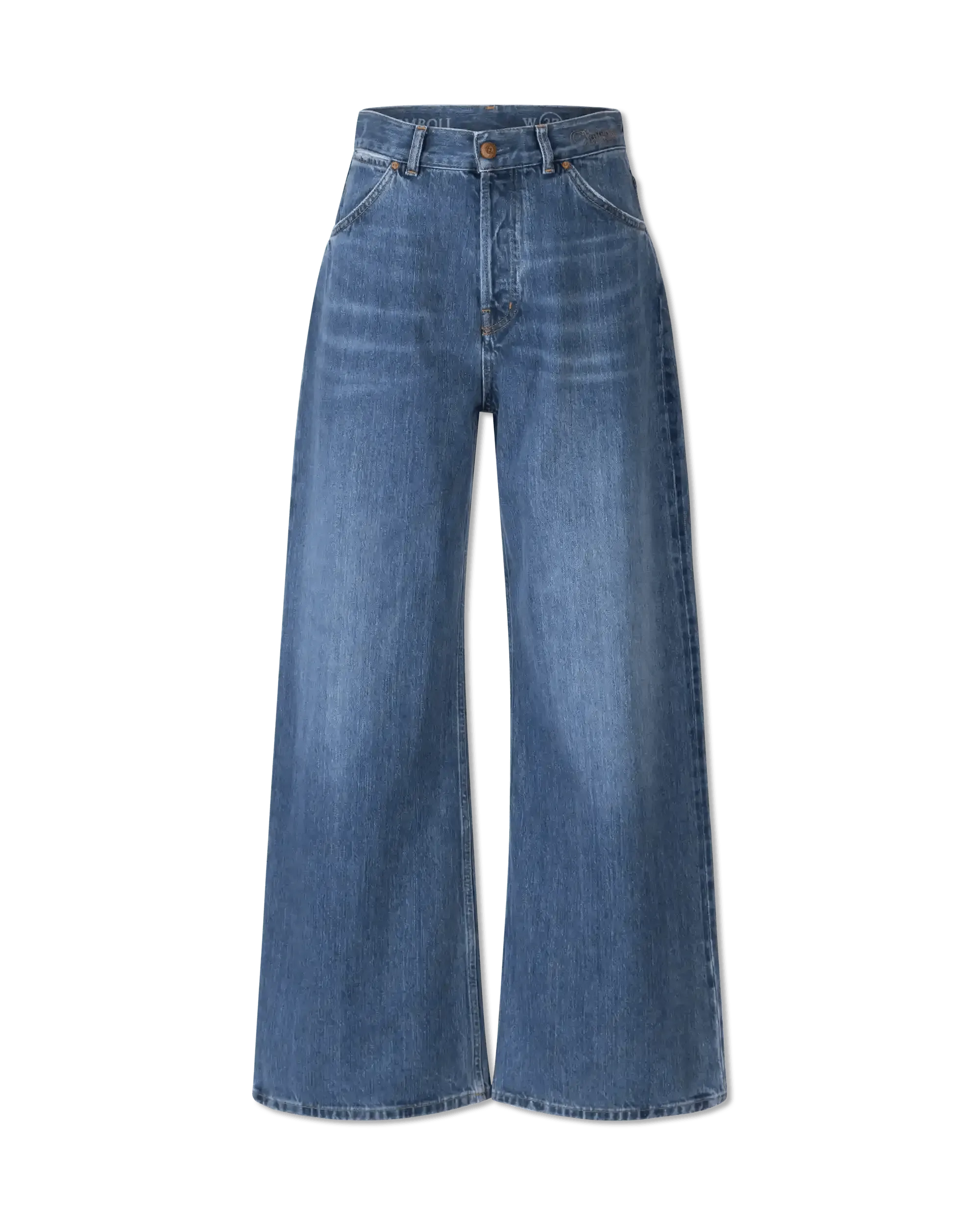Logo Embroidered Wide Leg Jeans for Women - High Waist Distressed Denim Pants - Casual & Streetwear Fashion (Perfect for Everyday Wear, Parties and Photo Shoots)