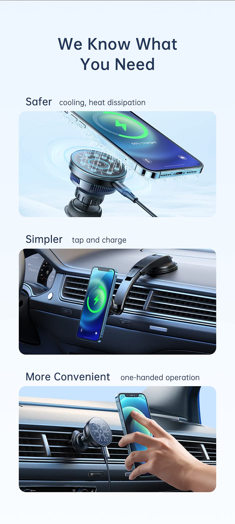2 in 1 Mcdodo 15W Qi Wireless Car Charger with Cooling Radiator - Fast Charging Phone Holder for iPhone 15/14/13, Samsung Galaxy S23/S22, Air Vent Mount & Stand Clip - Perfect for Road Trips & Commuting