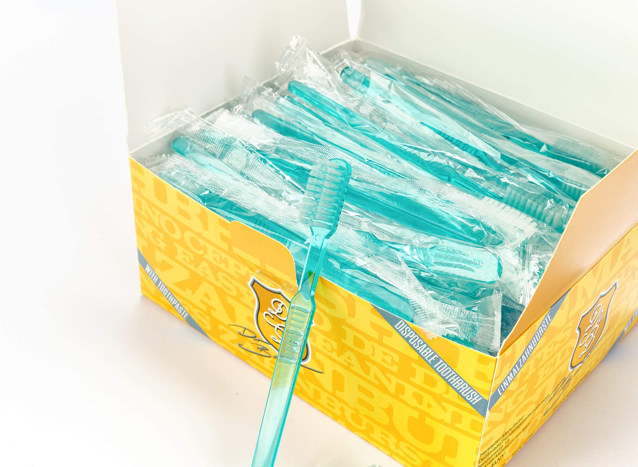Dr. Bauer Disposable Toothbrushes with Toothpaste - 100 Pack Individually Wrapped (Blue-Green & Red-Black) - Perfect for Travel, Camping, and On-the-Go Oral Care