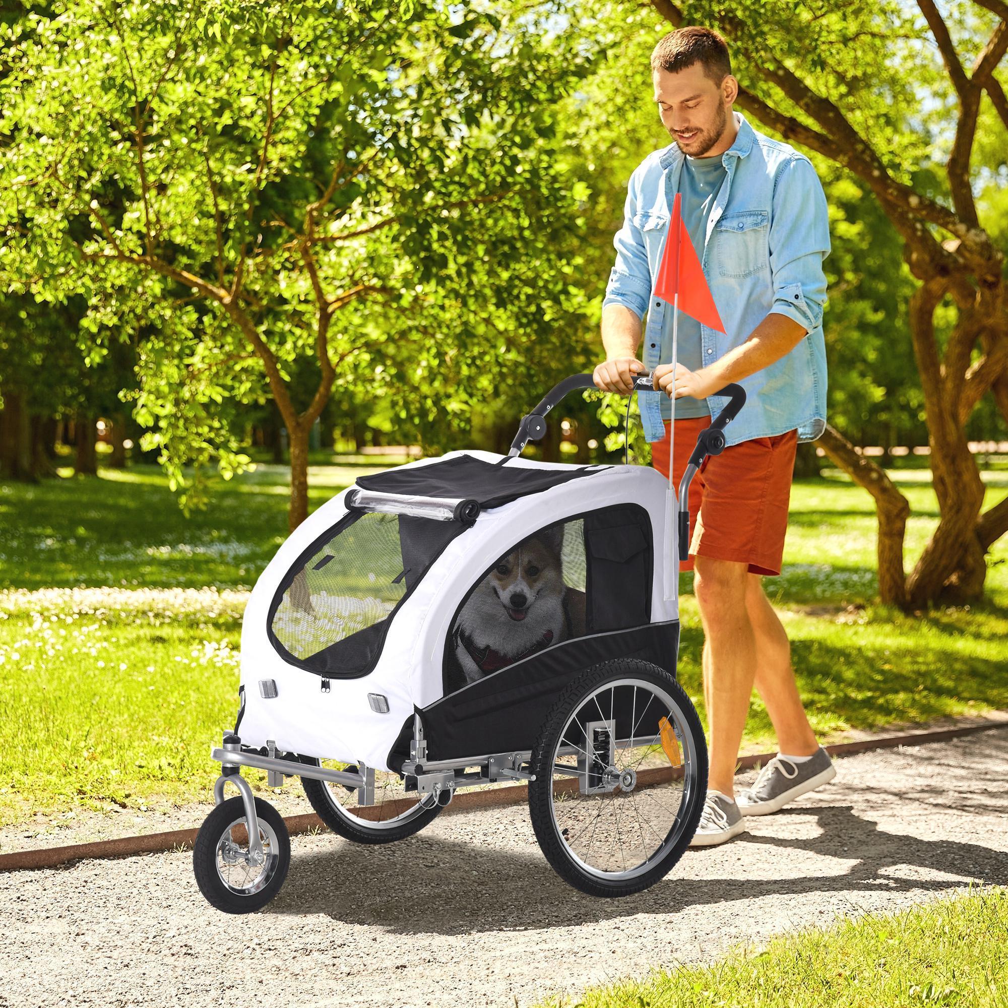 2-in-1 Dog Bike Trailer & Pet Stroller with Canopy & Storage Pockets - White | Safe Cycling & Walking Companion for Pets