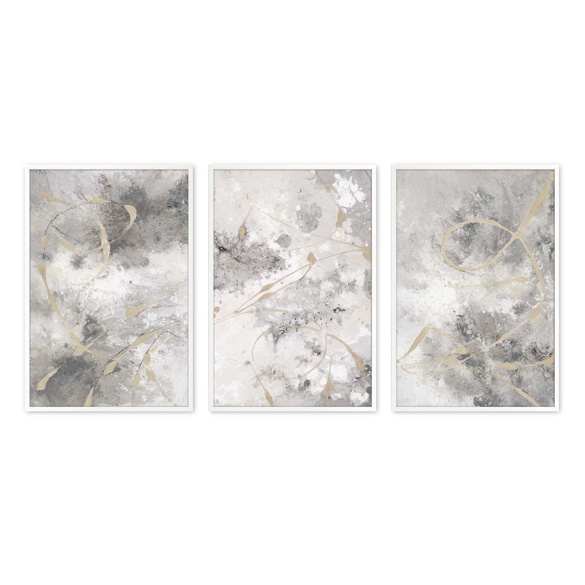 Gilded Whispers Wall Art - Set of 3 Premium Archival Matte Paper Prints - Perfect for Living Room, Bedroom & Office Decor