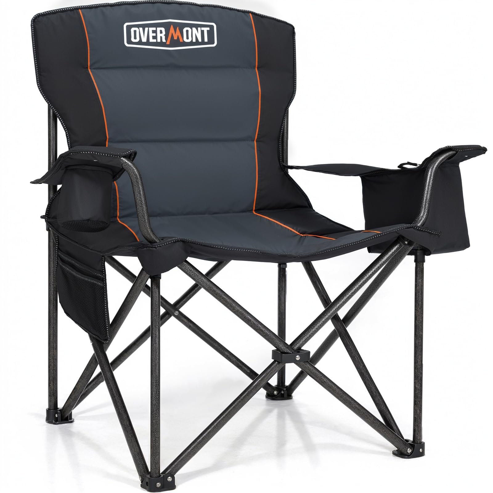 Overmont Heavy Duty Oversized Folding Camping Chairs 2-Pack - 450lbs Weight Capacity with Padded Seat & Cooler Pockets - Portable Collapsible Chairs for Outdoor Sports, Beach, Fishing, Picnics, Backyard, Camping & Garden Relaxation