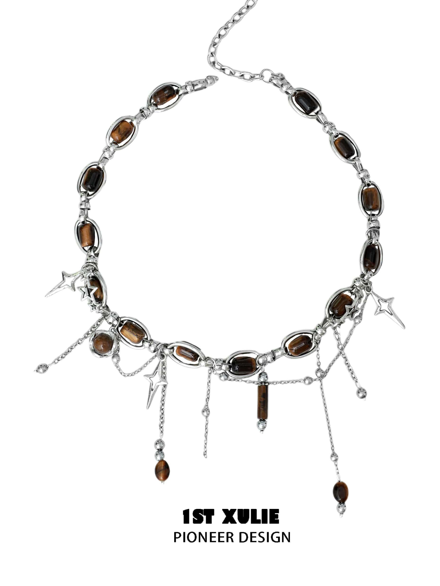 Desert Sunset Tiger Eye Stone Tassel Necklace - Boho Chic Jewelry for Women - Perfect for Festivals, Beach Vacations & Everyday Wear