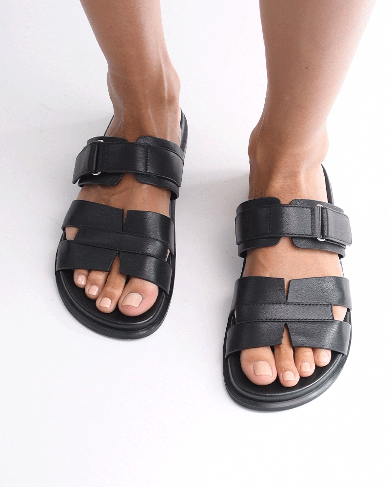 Hendix Black Leather Flat Slides for Men & Women - Comfortable Casual Sandals for Walking, Beach, and Everyday Wear