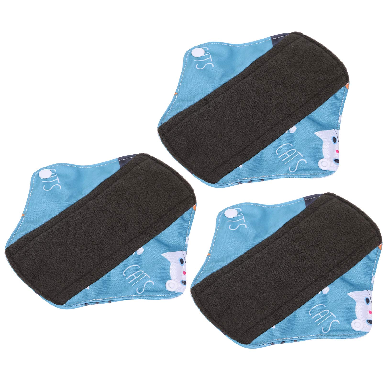 Organic Bamboo Charcoal Reusable Menstrual Pads - Washable Cloth Sanitary Pads (3 Pack) | Leakproof & Breathable Period Panty Liners 18x18cm | Eco-Friendly Alternative for Heavy Flow, Postpartum & Everyday Comfort