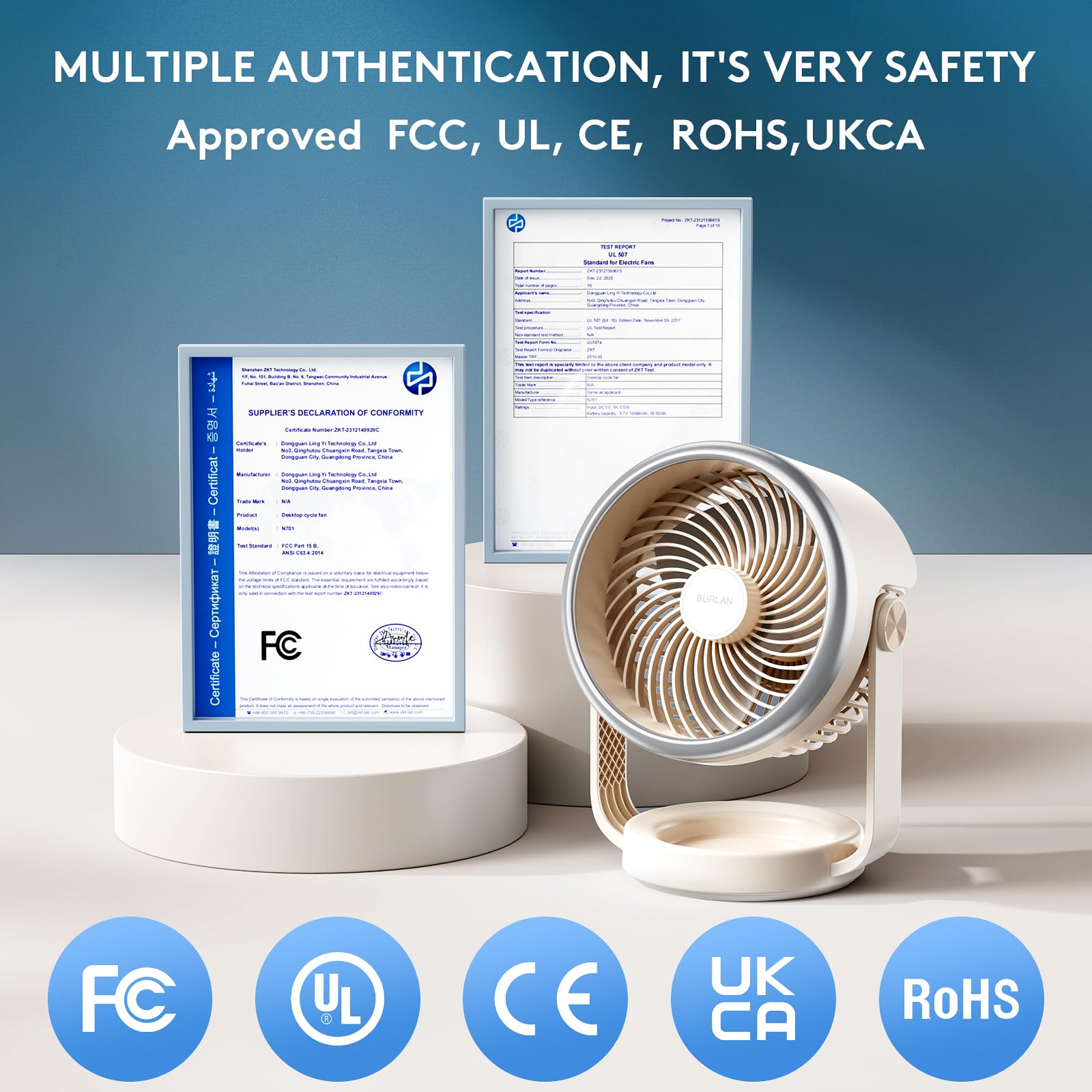 10 Inch USB Rechargeable Desk Fan - 70ft Strong Airflow Quiet Battery Operated Air Circulator for Bedroom, Office, Living Room & Outdoor Use | Portable Personal Fan for Home, Camping, Travel and Workspace Cooling