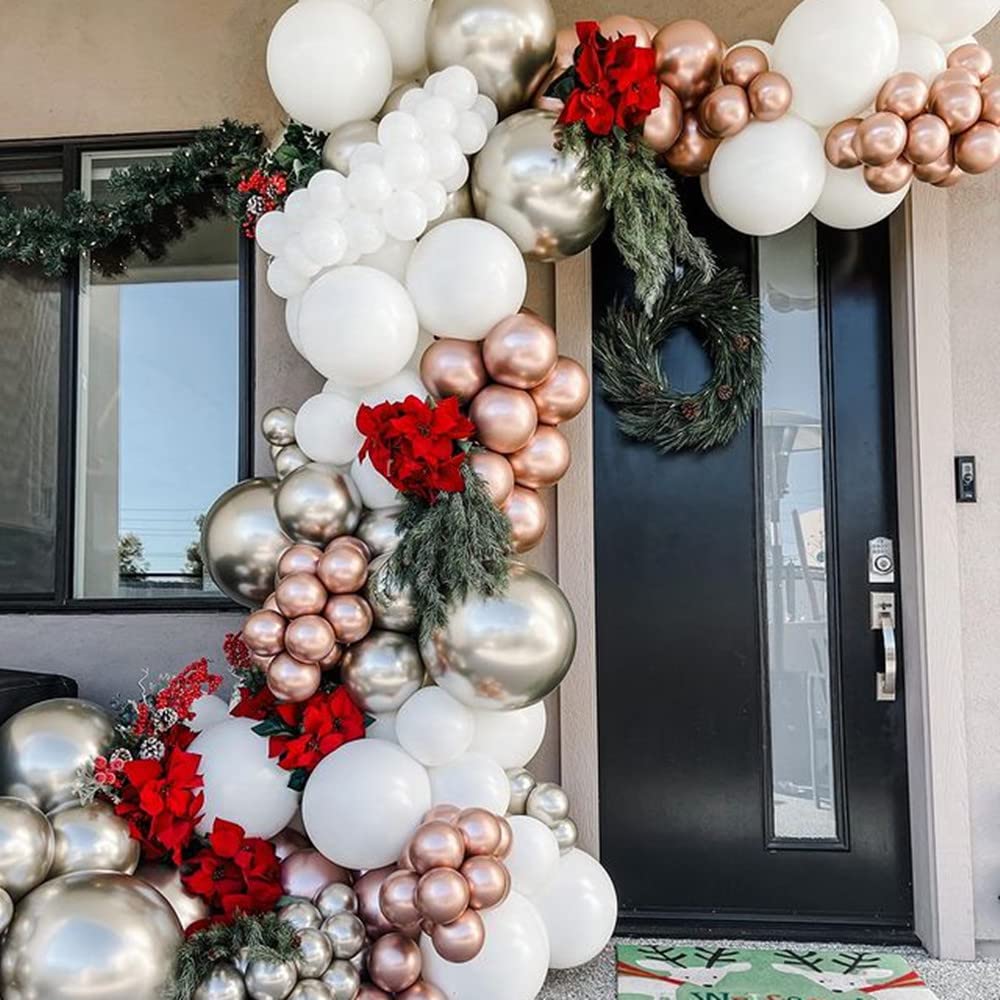 127PCS Silver & White Balloon Arch Kit - Chrome Metallic Rose Gold Balloon Garland for Wedding, Bridal Shower, Bachelorette Party Decorations | Perfect for Engagement, Baby Shower & Anniversary Celebrations