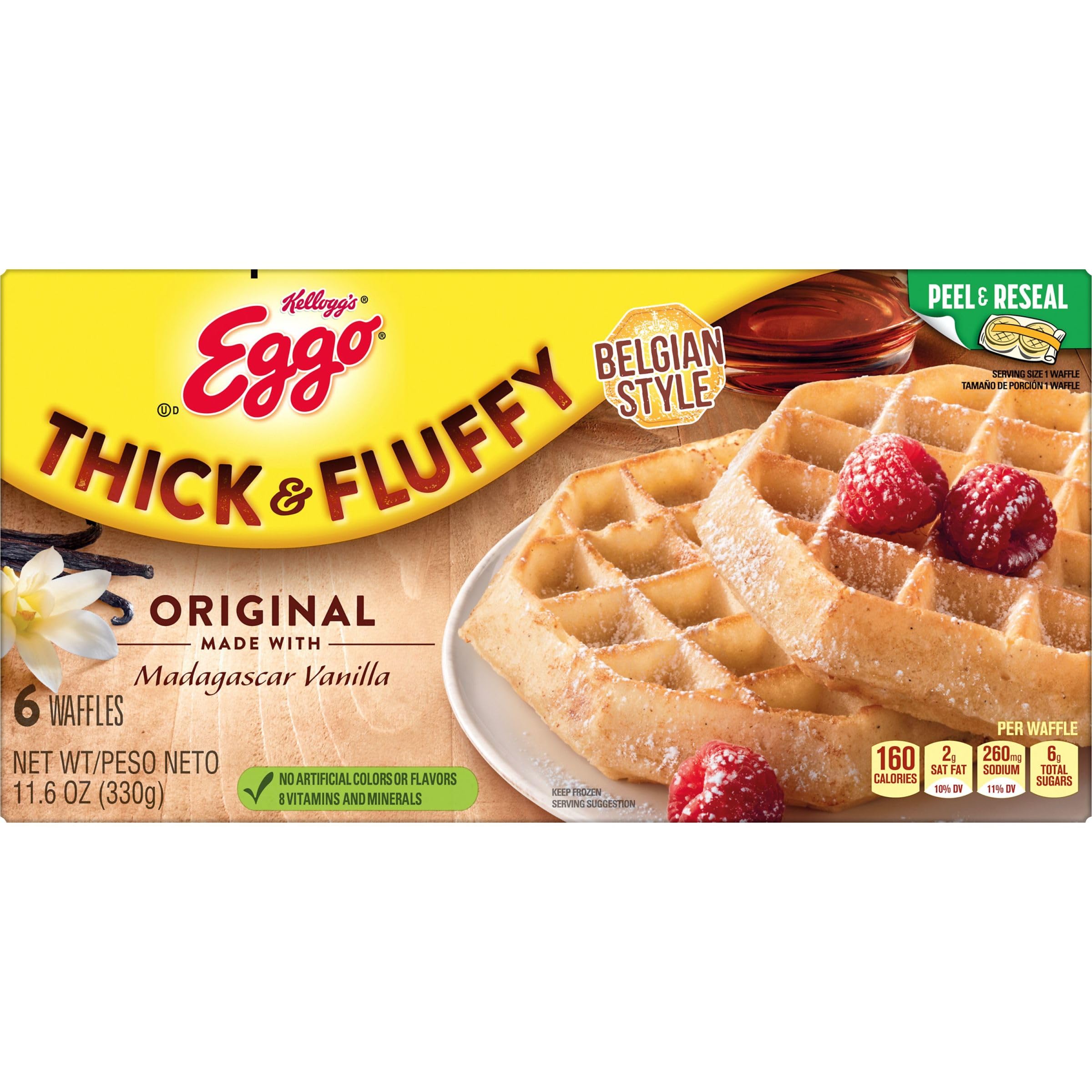 Eggo Thick & Fluffy Frozen Waffles - Original Flavor (11.6oz Box, 6 Waffles) | Quick Breakfast Food for Busy Mornings, Kids Lunch, After School Snacks & Family Brunch
