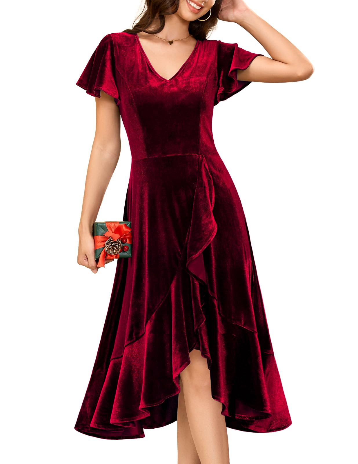 DRESSTELLS Women's Velvet Cocktail Dress 2024 | Elegant V-Neck Formal Gown for Christmas, Wedding Guest & Holiday Parties | Winter Evening Wear for Special Occasions