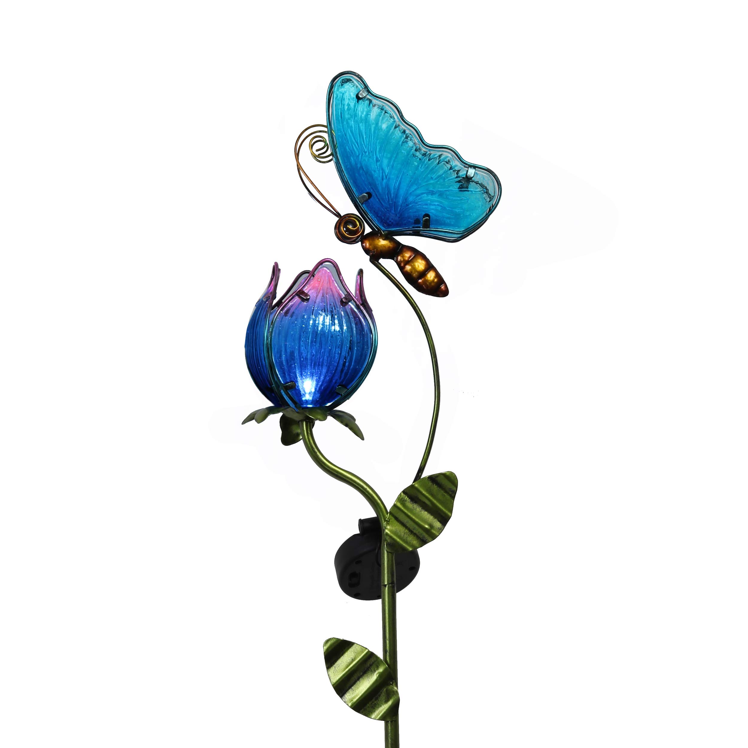 42'' Blue Glass Butterfly Solar Outdoor Lights - Metal Garden Stake Decor for Yard, Patio & Lawn | Solar-Powered Waterproof Garden Decorations | Unique Gift for Mom, Housewarming & Outdoor Parties