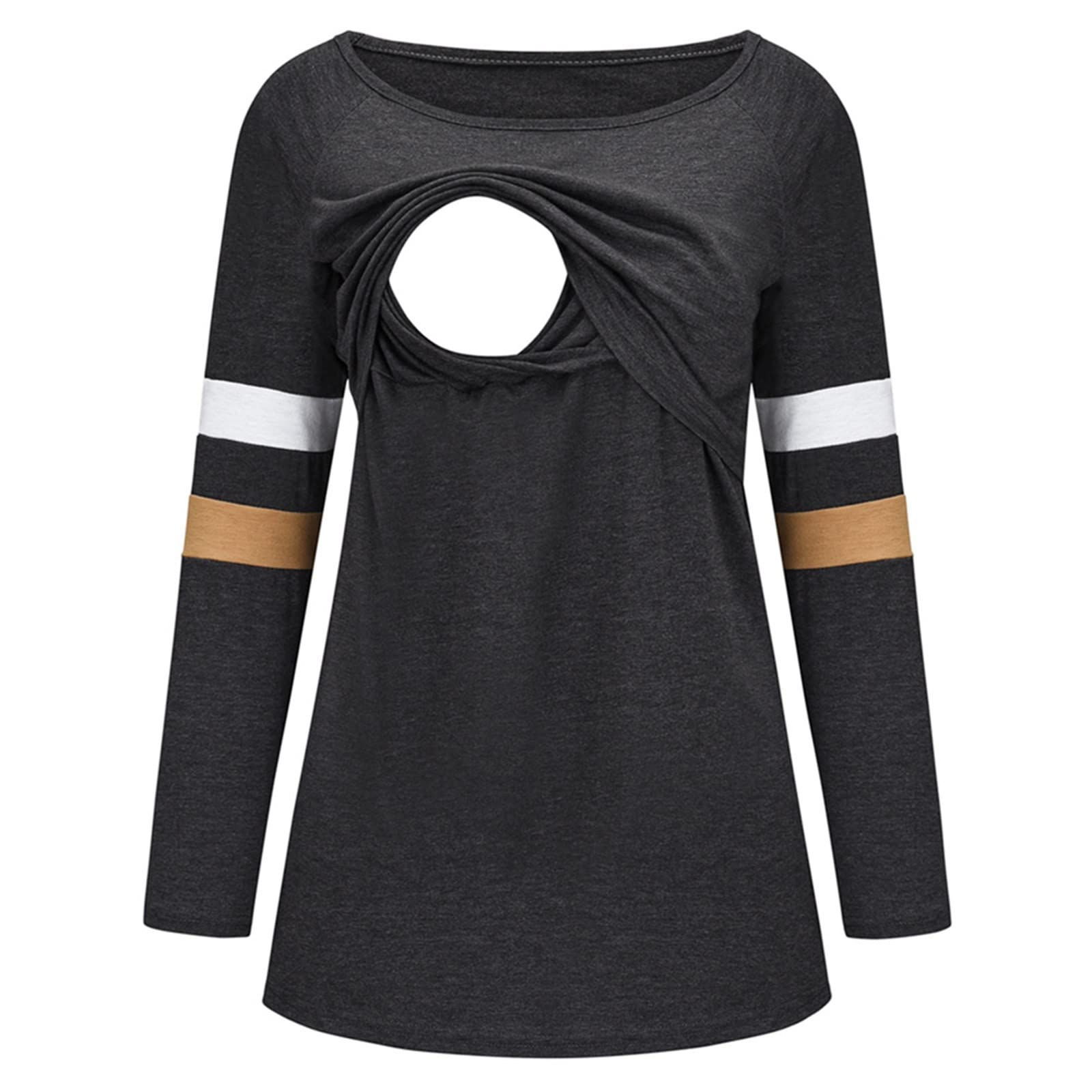 Egmy Women's Maternity Nursing Top - Soft Long Sleeve Solid Color T-Shirt for Pregnancy & Breastfeeding | Comfortable Blouse for New Moms & Baby Bonding