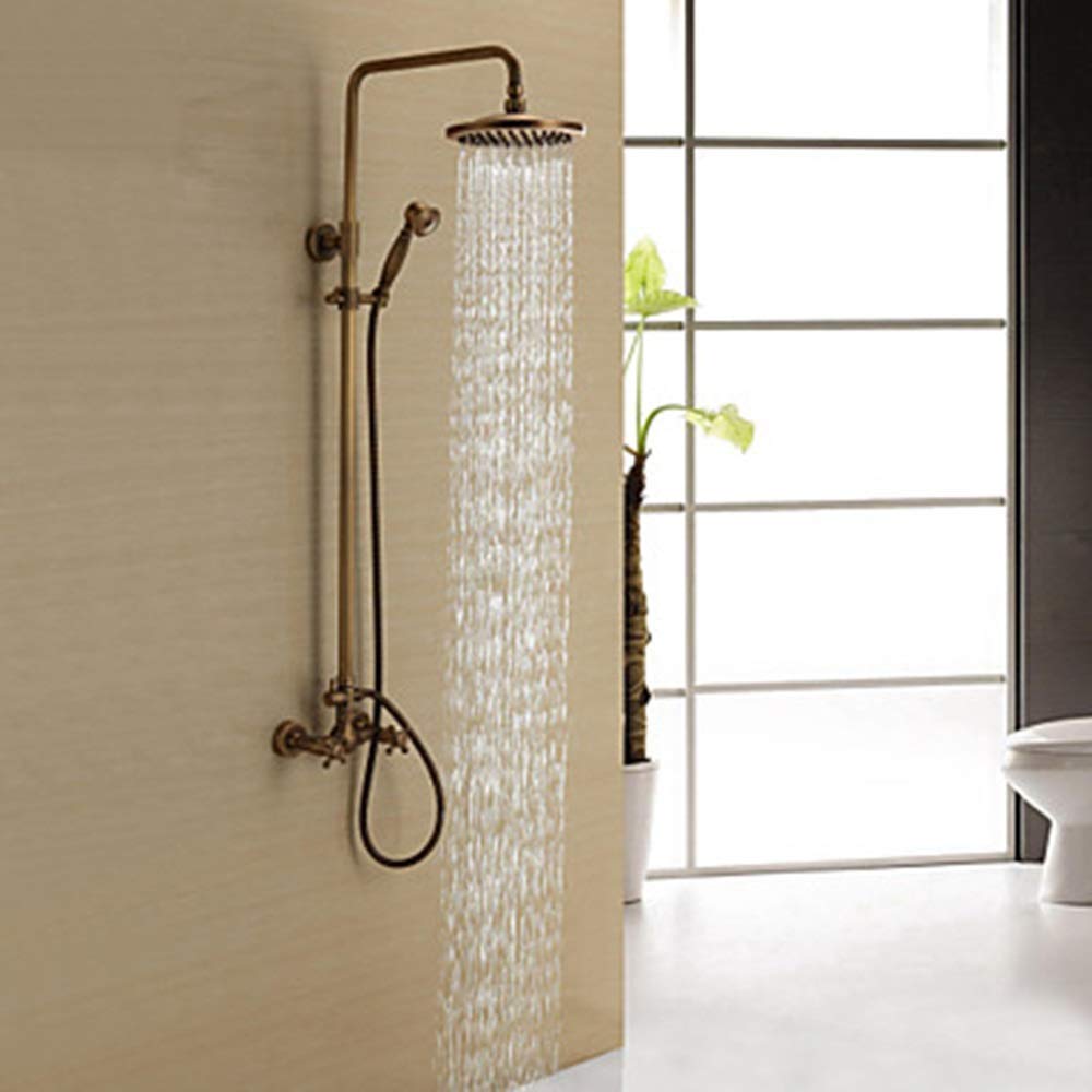 Antique Style Full Copper Shower Faucet Set - Hot & Cold Water Durable Bathroom Fixture for Vintage Home Decor & Spa Experience