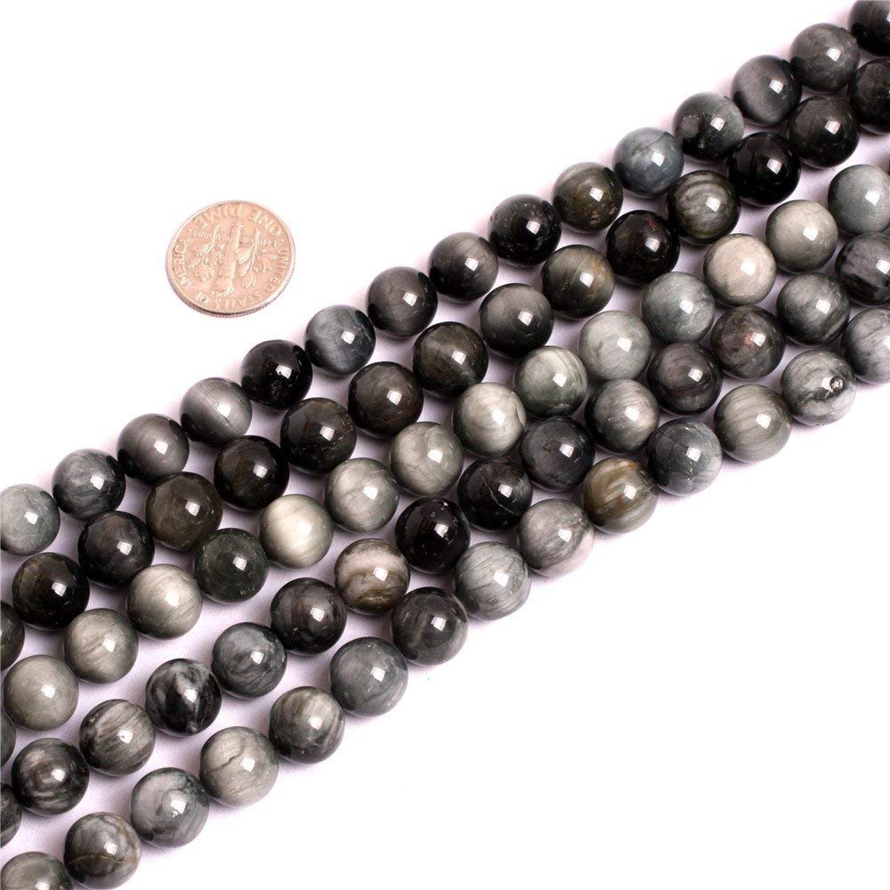 Natural Hawkeye Gemstone Loose Beads Strand - 15 Inch Round Beads for Jewelry Making (10mm) - DIY Bracelets, Necklaces & Craft Projects