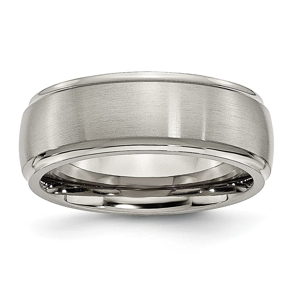 ICE CARATS 8mm Titanium Brushed Wedding Band - Classic Domed Ridged Edge Ring for Women | Durable & Hypoallergenic Jewelry | Perfect Anniversary Gift & Everyday Wear
