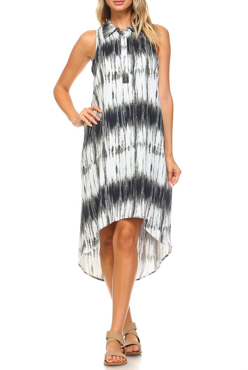 Teeze Me Juniors Sleeveless Collared High-Low Tie Dye Shirt Dress for Women | Summer Casual Outfit, Beach Cover-Up & Party Wear
