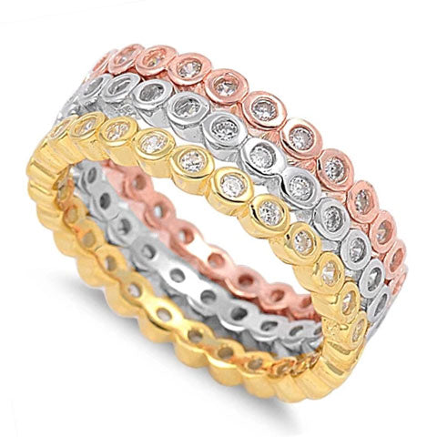 3 Rings Triple Tone Stackable CZ Ring - Elegant Cubic Zirconia Jewelry Set for Women, Perfect for Wedding, Anniversary & Everyday Wear