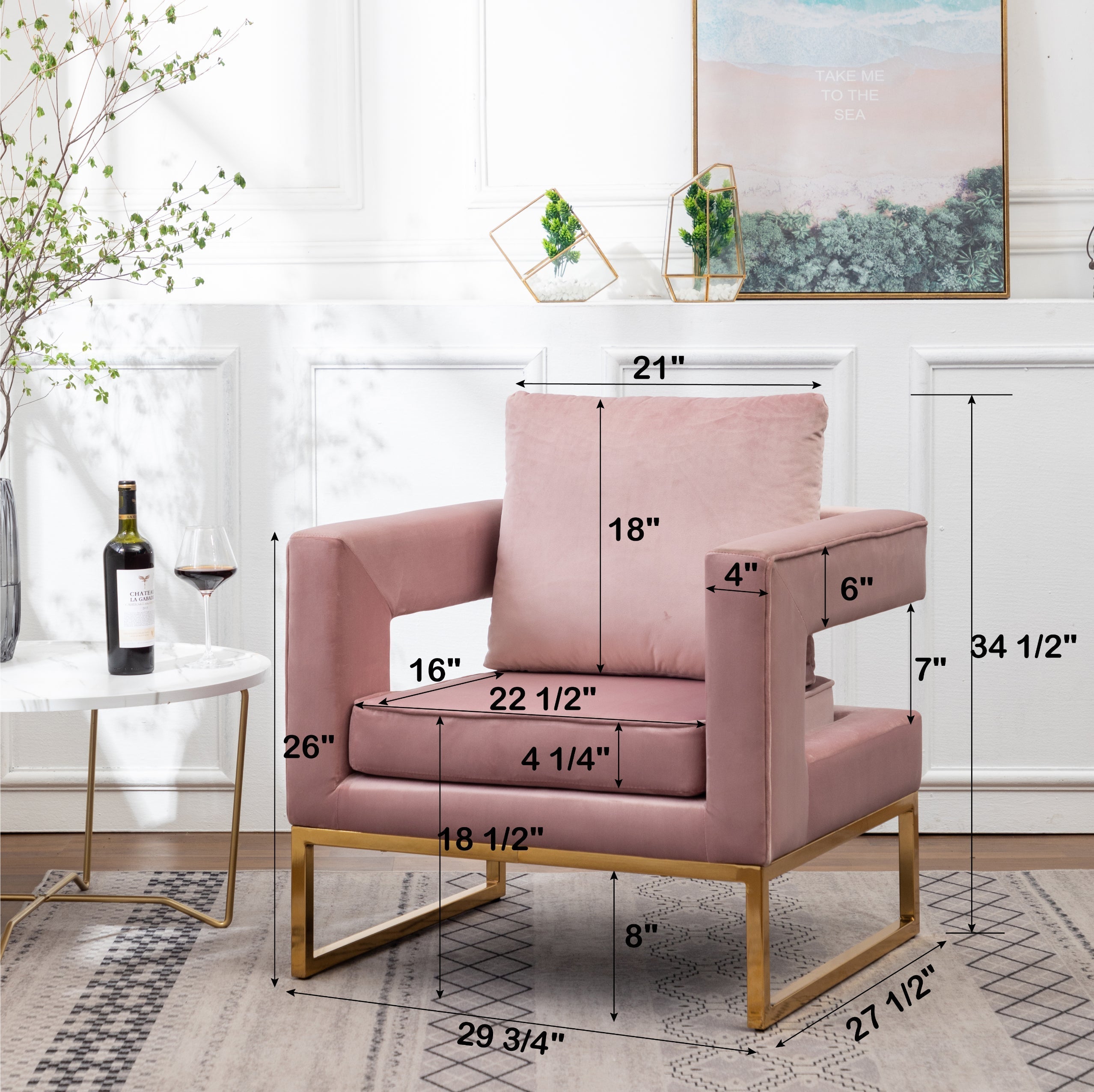 Roundhill Furniture Lenola Contemporary Upholstered Accent Arm Chair - Modern Living Room Chair for Home Office, Lounge & Reading Nook - Comfortable Fabric Armchair with Wooden Legs