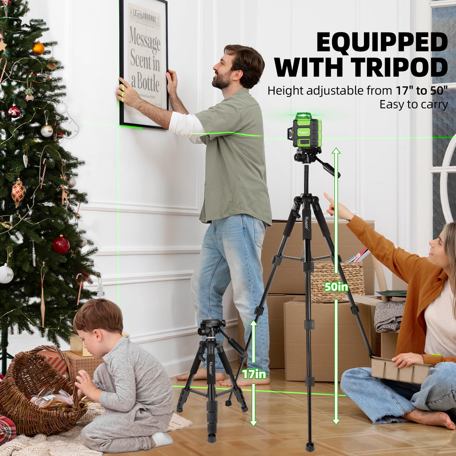 Huepar 360° Self-Leveling Laser Level with Rechargeable Battery & 50