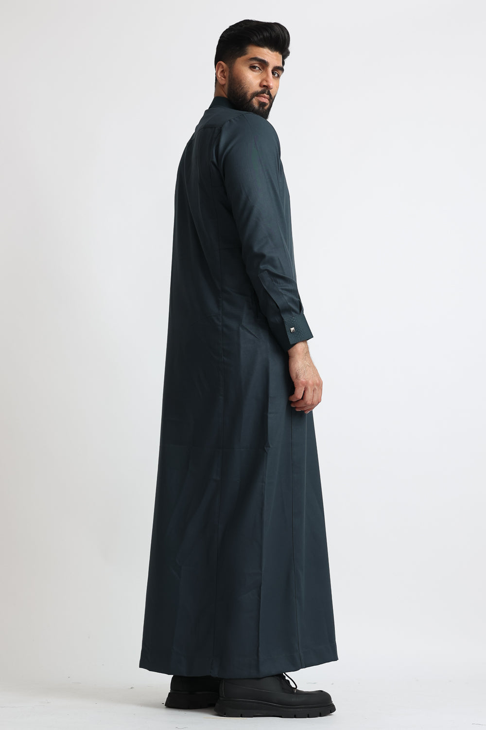 J129 Presidential Grey Collar Thobe for Men | Premium Embroidered Islamic Robe | Eid & Wedding Outfit | Perfect for Religious Ceremonies & Special Occasions