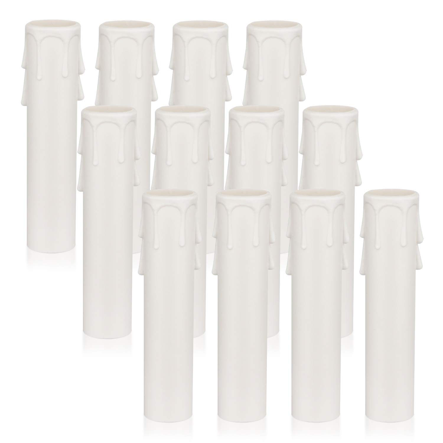 Helunsi 12 Pack 4 Inch White Plastic Chandelier Candle Sleeves - E12 Candelabra Base Covers for DIY Lamp Replacement - Perfect for Dining Room, Bedroom & Wedding Decor Lighting Accessories