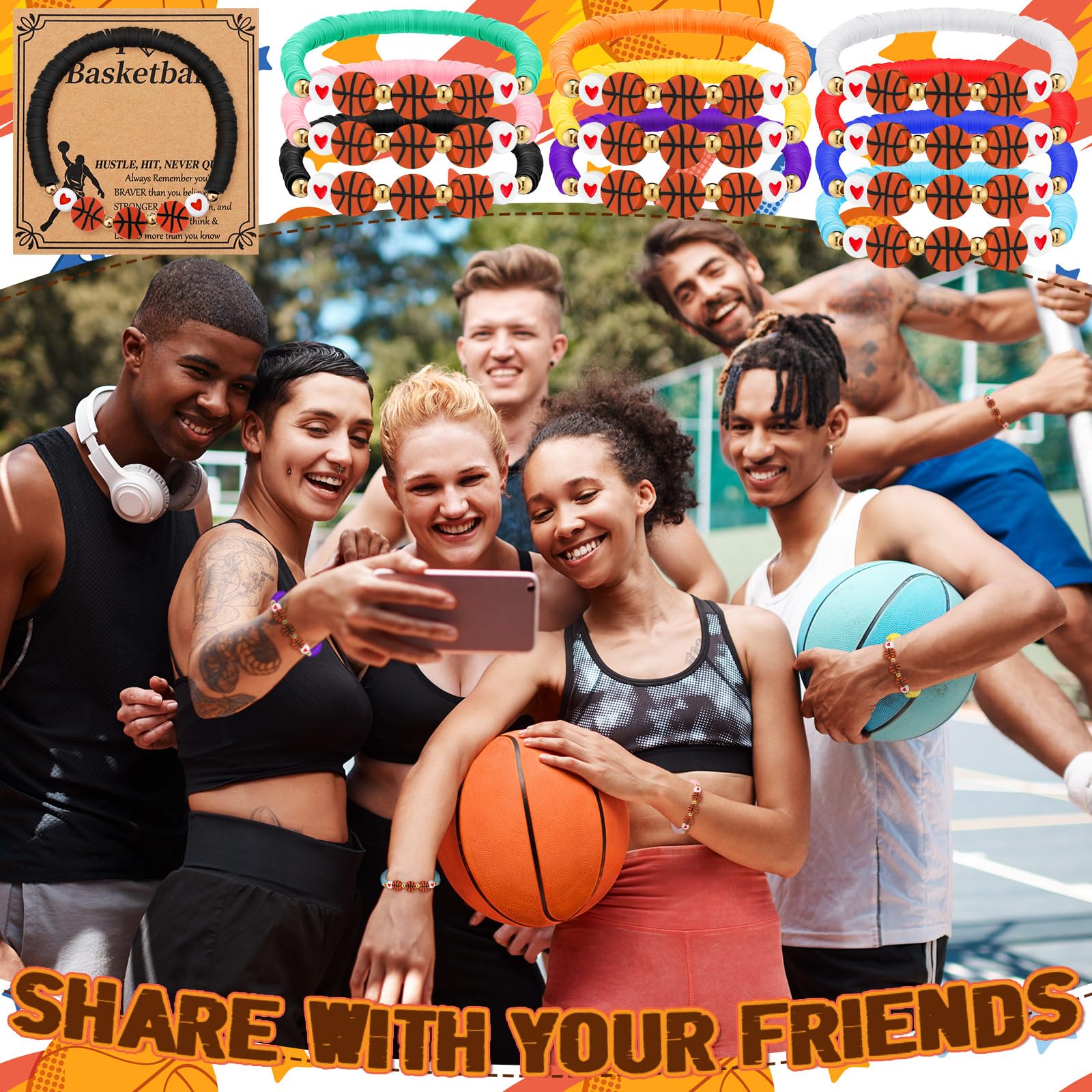 20 Pack Basketball Bracelets for Players & Fans - Motivational Sports Wristbands with Inspirational Cards - Perfect Team Gifts for Basketball Games, Training & Fan Support