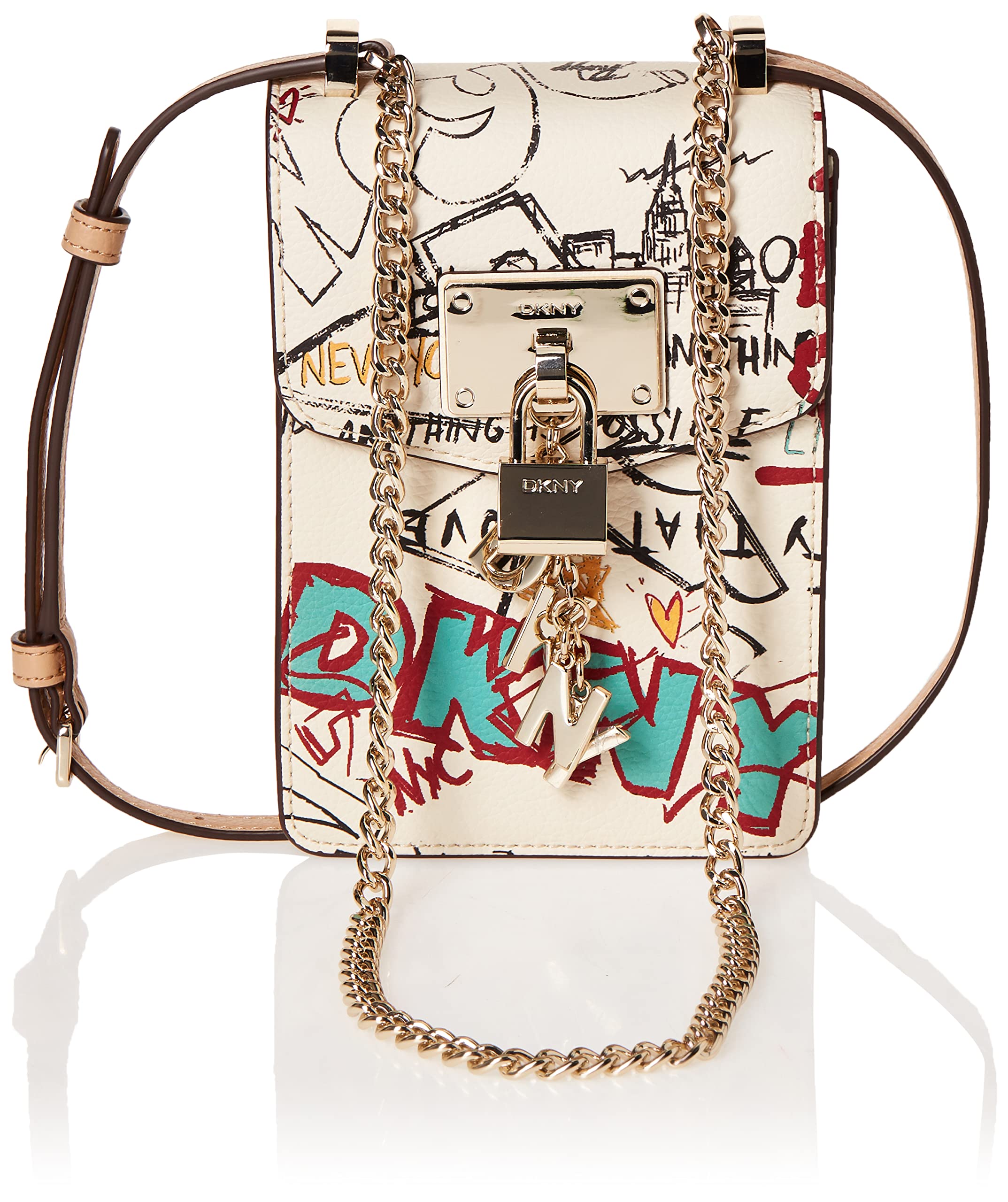 DKNY Women's Elissa N/S Phone Crossbody Bag - White Graffiti Print, One Size US - Stylish & Compact Purse for Everyday Use, Travel, and Shopping