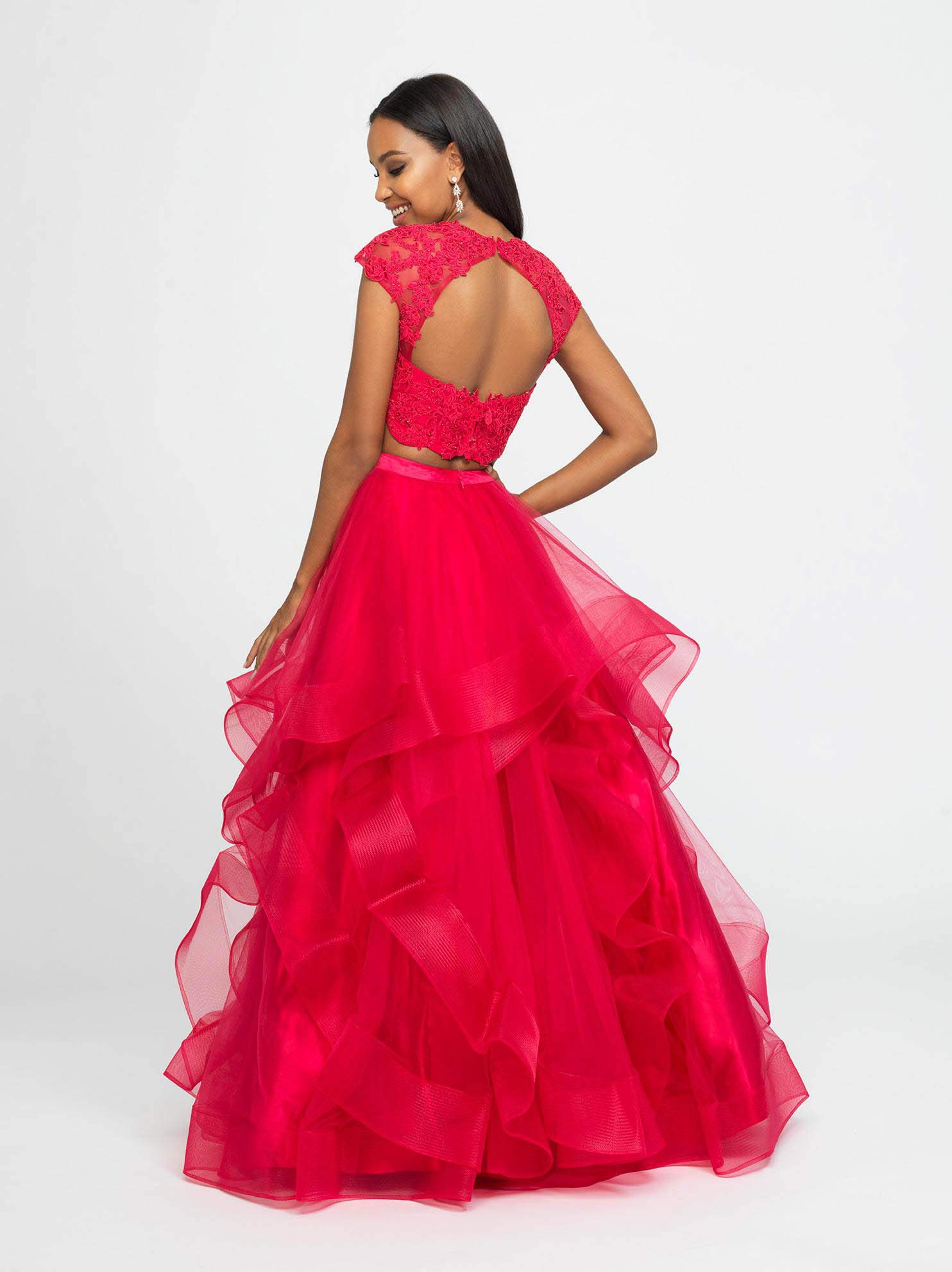 Emmani Women's 2 Piece Prom Dress with Lace Applique, Quinceanera Ball Gown in Blue & Purple - Layered Ruffle Organza Sweet 16 Dress for Formal Dances, Weddings & Special Occasions