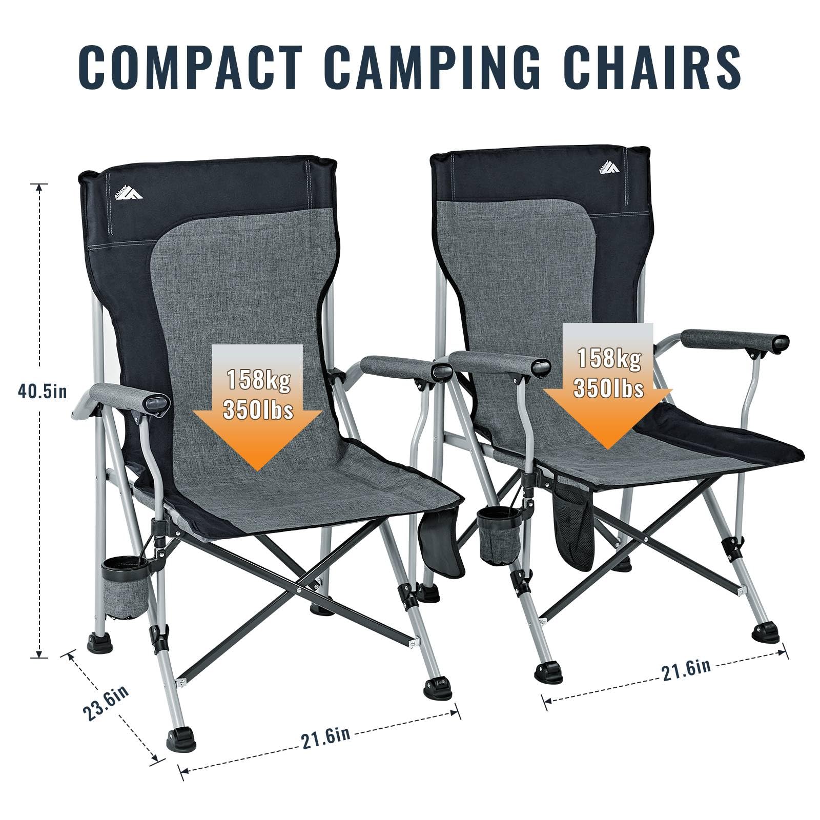Ablazer 2 Pack Heavy Duty Folding Camping Chairs for Adults - 350lbs Capacity, Portable Oversized Padded Seat Hunting Chairs with Side Pockets - Perfect for Camping, Hunting, Backyard, Picnics & Outdoor Events