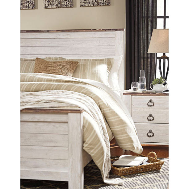 Urban Rustic White Wash Queen Bed Frame B267 | Modern Farmhouse Bedroom Furniture for Home Decor | Perfect for Master Bedroom, Guest Room & Airbnb Styling