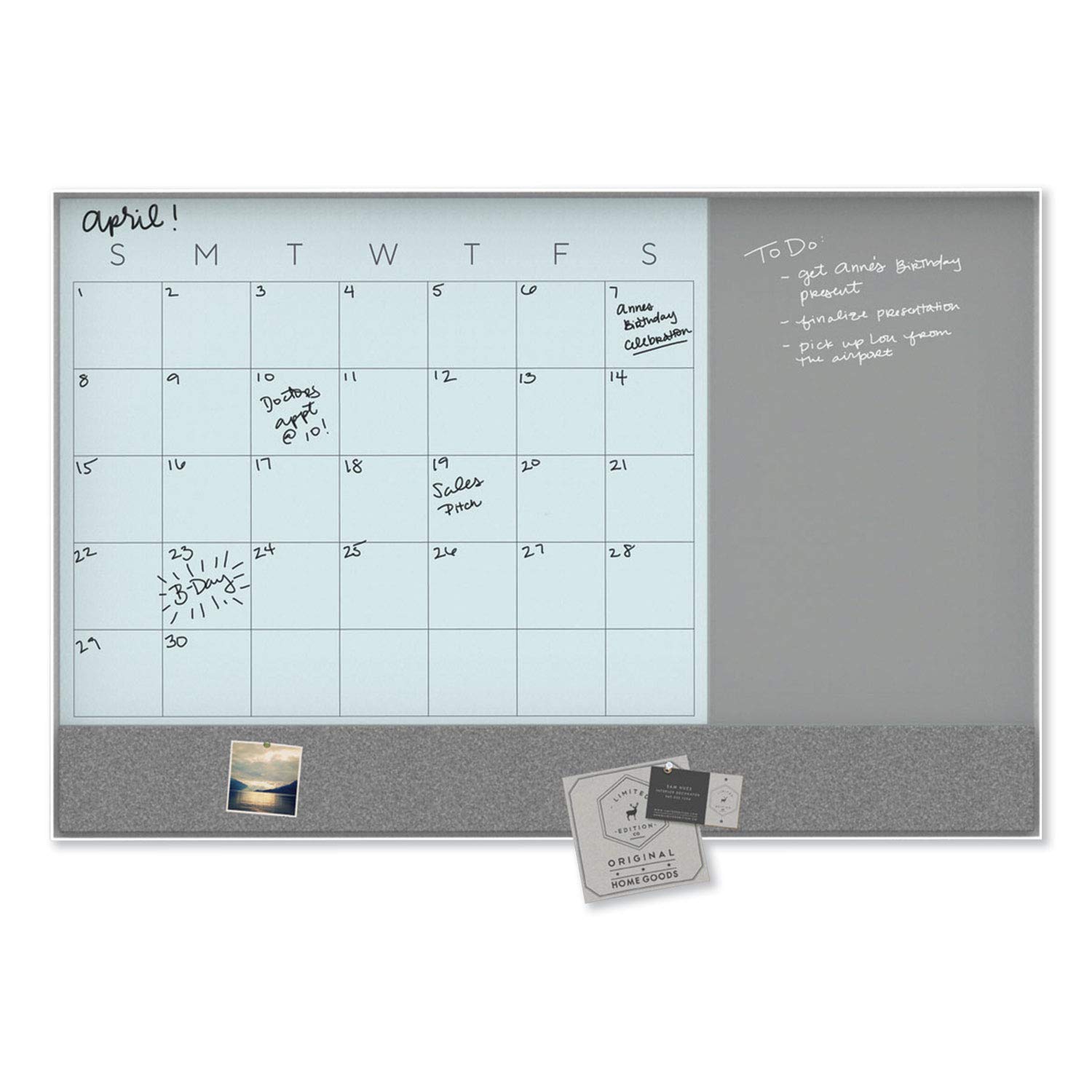 U Brands 3-in-1 Magnetic Glass Dry Erase Monthly Calendar Board - 36