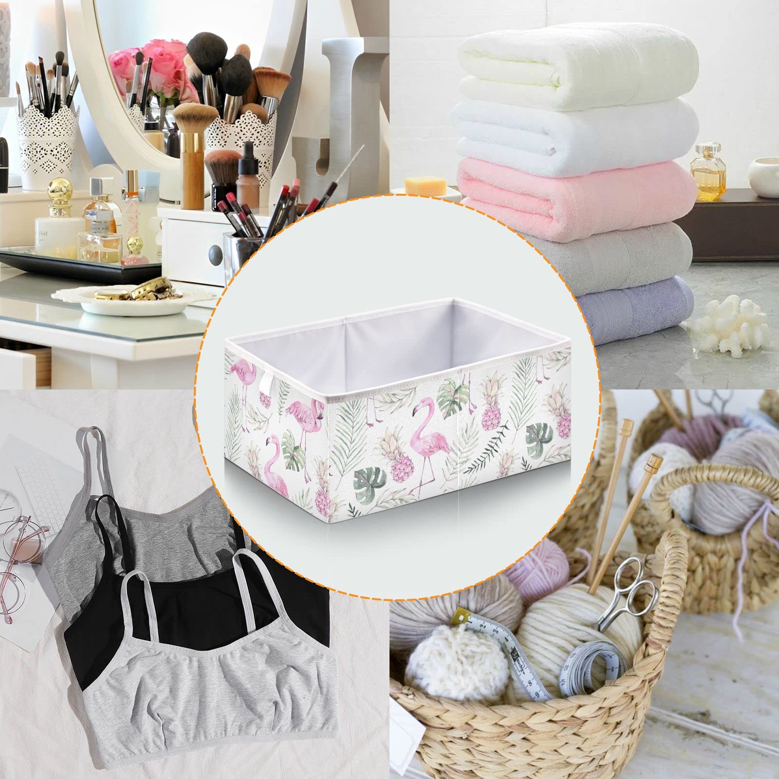 DOMIKING Flamingo Pineapple Storage Bins - Foldable Fabric Shelf Baskets with Sturdy Handles for Closet, Bedroom & Bathroom Organization - Linen Closet Organizer Boxes & Cubes (11 Inch) - Perfect for Kids Room, Laundry Room & Home Decor