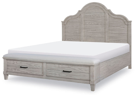 Belhaven Arched Panel Bed with Storage Footboard - Pearl Silver Finish | Queen/King Size Bed Frame with Underbed Storage | Perfect for Modern Bedrooms & Guest Rooms