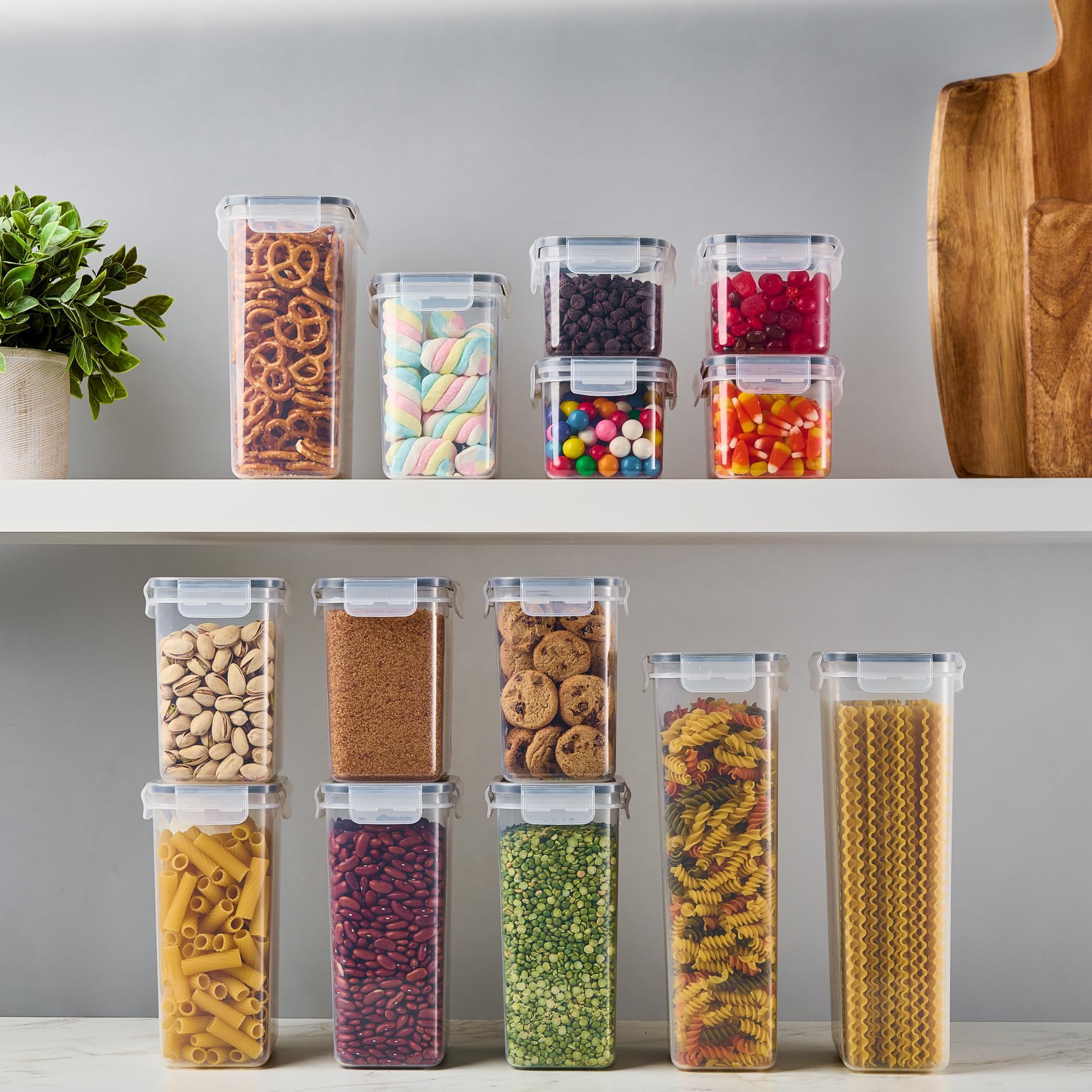 DWËLLZA 14-Piece Airtight Food Storage Container Set for Sugar, Flour, Pasta & Spaghetti - BPA-Free Plastic Kitchen Canisters with Lids, Marker & Labels - Perfect for Pantry Organization, Baking Supplies & Meal Prep Storage