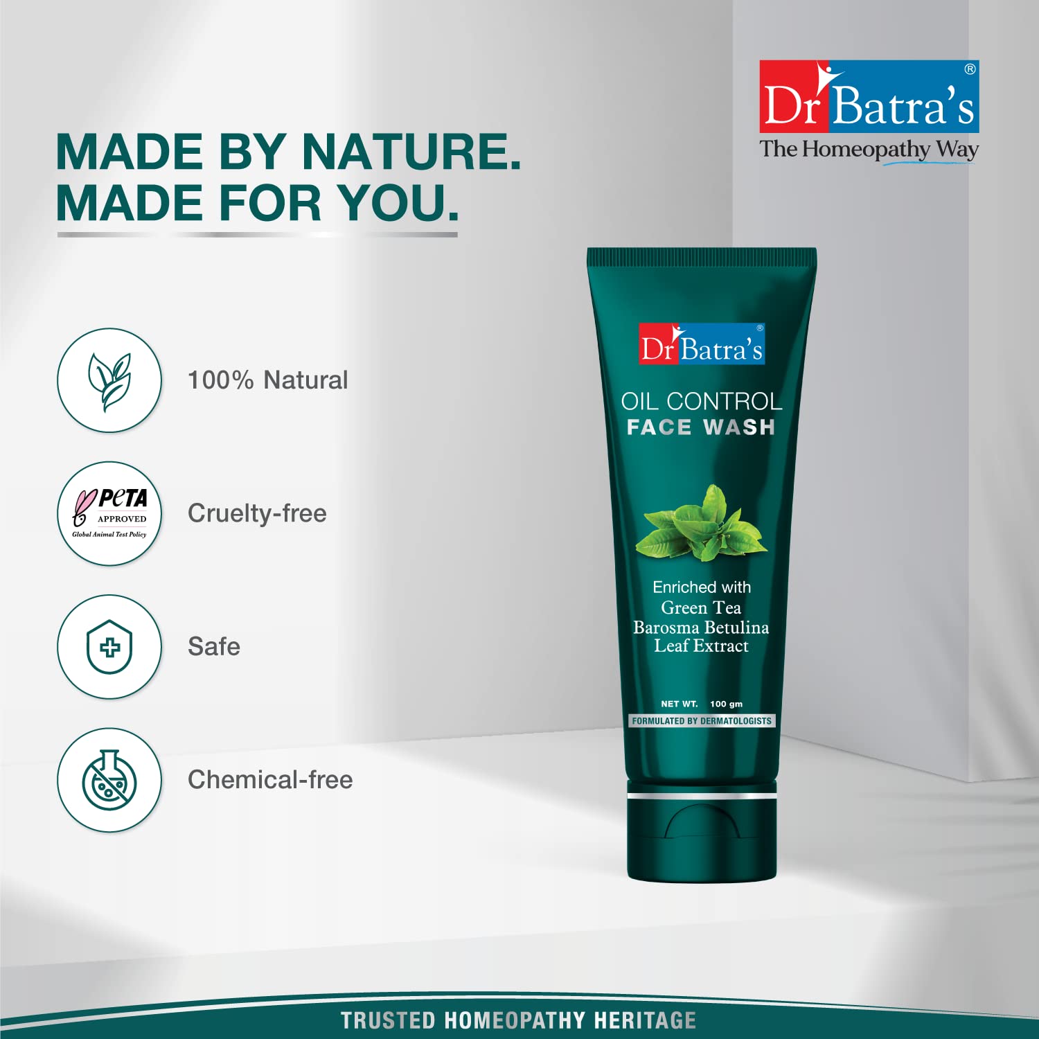 Dr. Batra's Oil Control Face Wash - Sulphate, Silicone & Soap Free with Barosma Betulina & Echinacea Extract for Oily & Clear Skin (100g, Pack of 2) | Gentle Daily Cleanser for Acne-Prone & Combination Skin