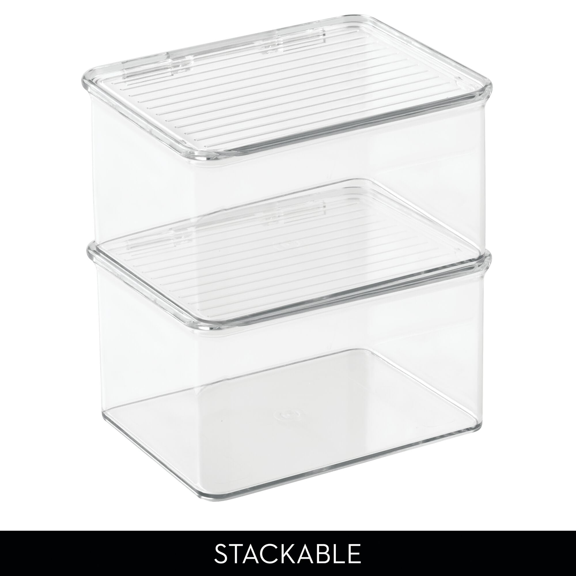iDesign Clear Recycled Plastic Pantry Storage Bins with Lids - 6.75” x 5.75” x 3.75” - Kitchen, Freezer & Fridge Organizer for Food, Spices & Snacks - Eco-Friendly Home Organization Solution