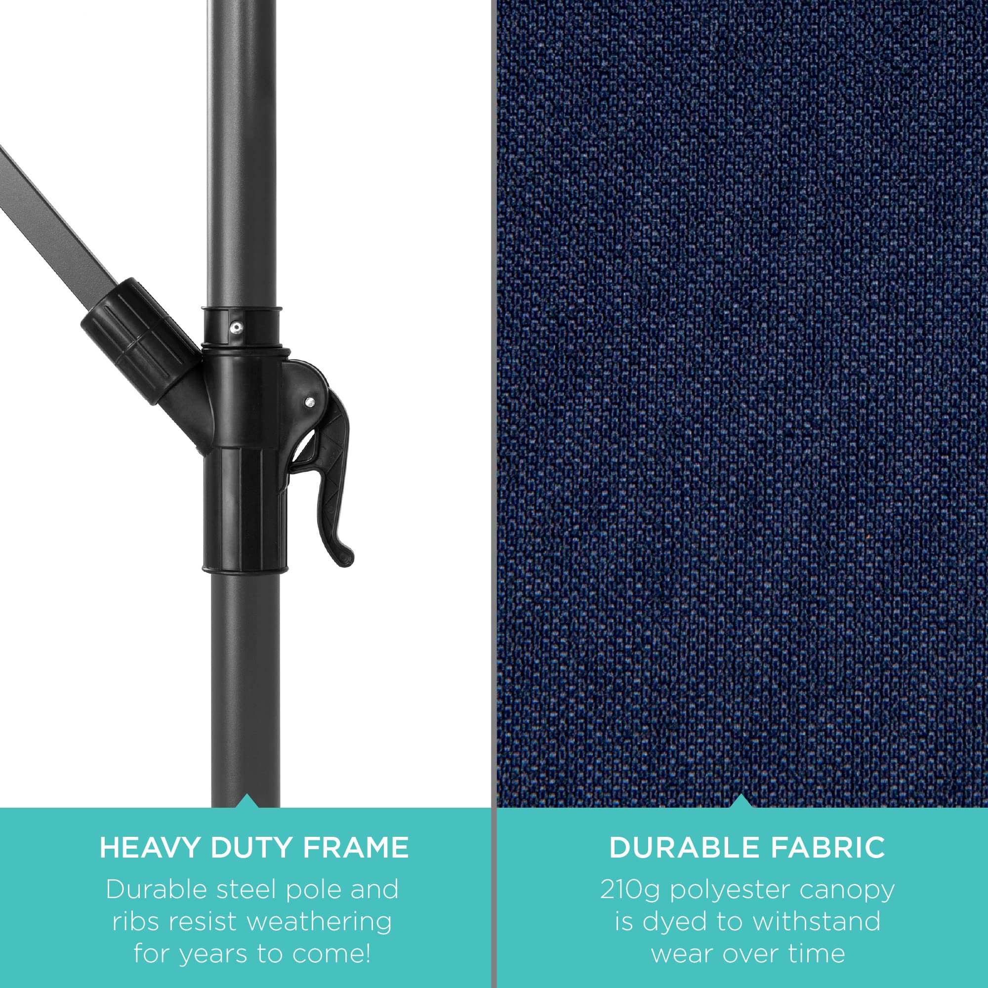 Best Choice Products 10ft Solar LED Offset Hanging Patio Umbrella with Easy Tilt Adjustment - Navy Blue Outdoor Market Umbrella for Backyard, Poolside, Garden & Lawn | Durable Polyester Shade & 8 Sturdy Ribs | Perfect for Outdoor Dining, Lounging & Shade Protection