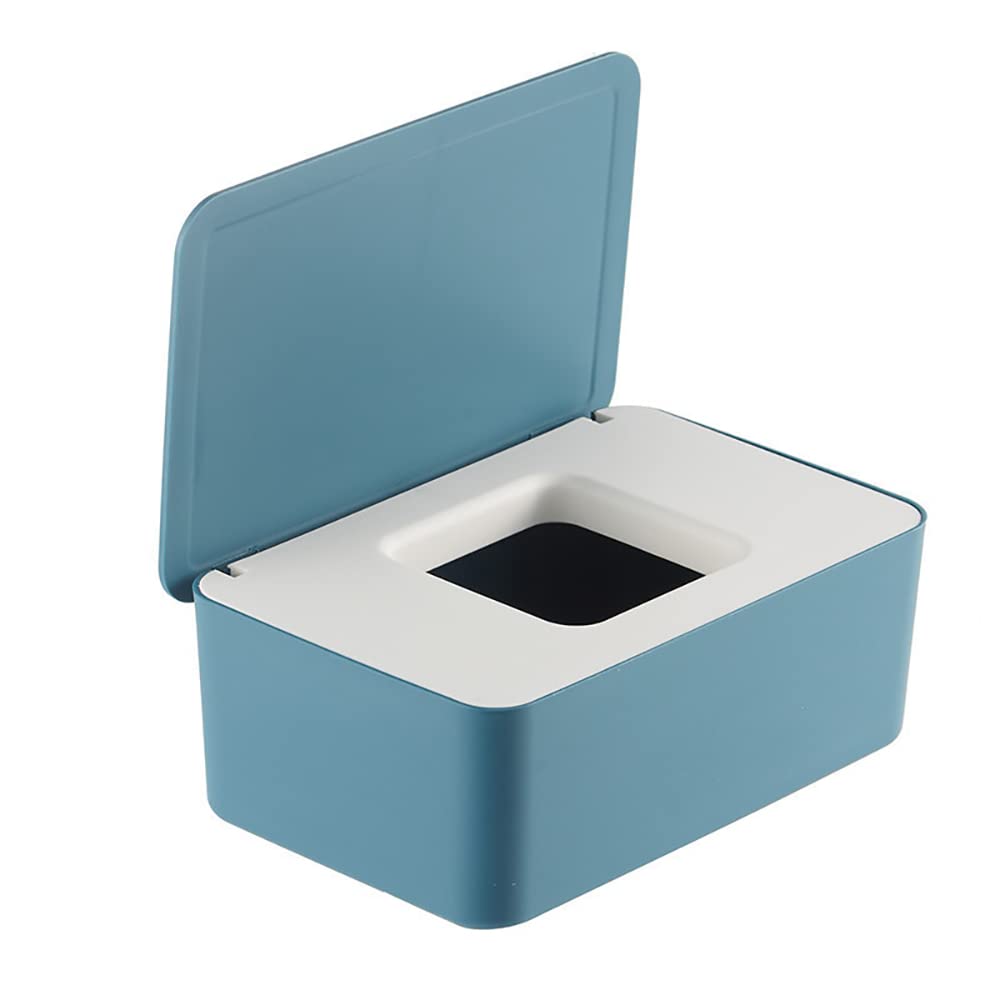 Baby Wipes Dispenser - Dustproof Tissue Storage Box with Lid, Non-Slip Wipes Container for Home & Office Desk (Blue) | Perfect for Nursery, Changing Table, Bathroom & Travel Use