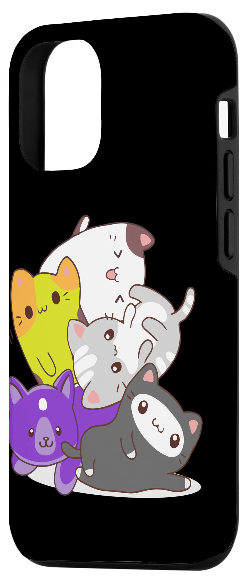 iPhone 12/12 Pro Case - LGBTQ+ Pride Design, Genderfluid & Non-Binary Theme with Cute Cat Pile - Perfect for Pride Month, Everyday Use & Showing Your Unique Identity