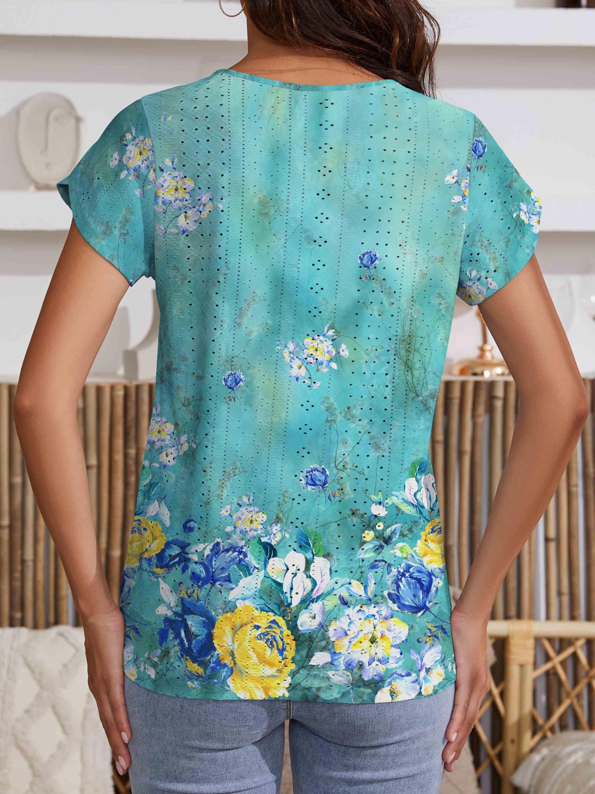 Neineiwu Women's Casual Short Sleeve Blouse with Petal Sleeves & Pleated Design - Perfect for Office Wear, Date Nights & Summer Outfits