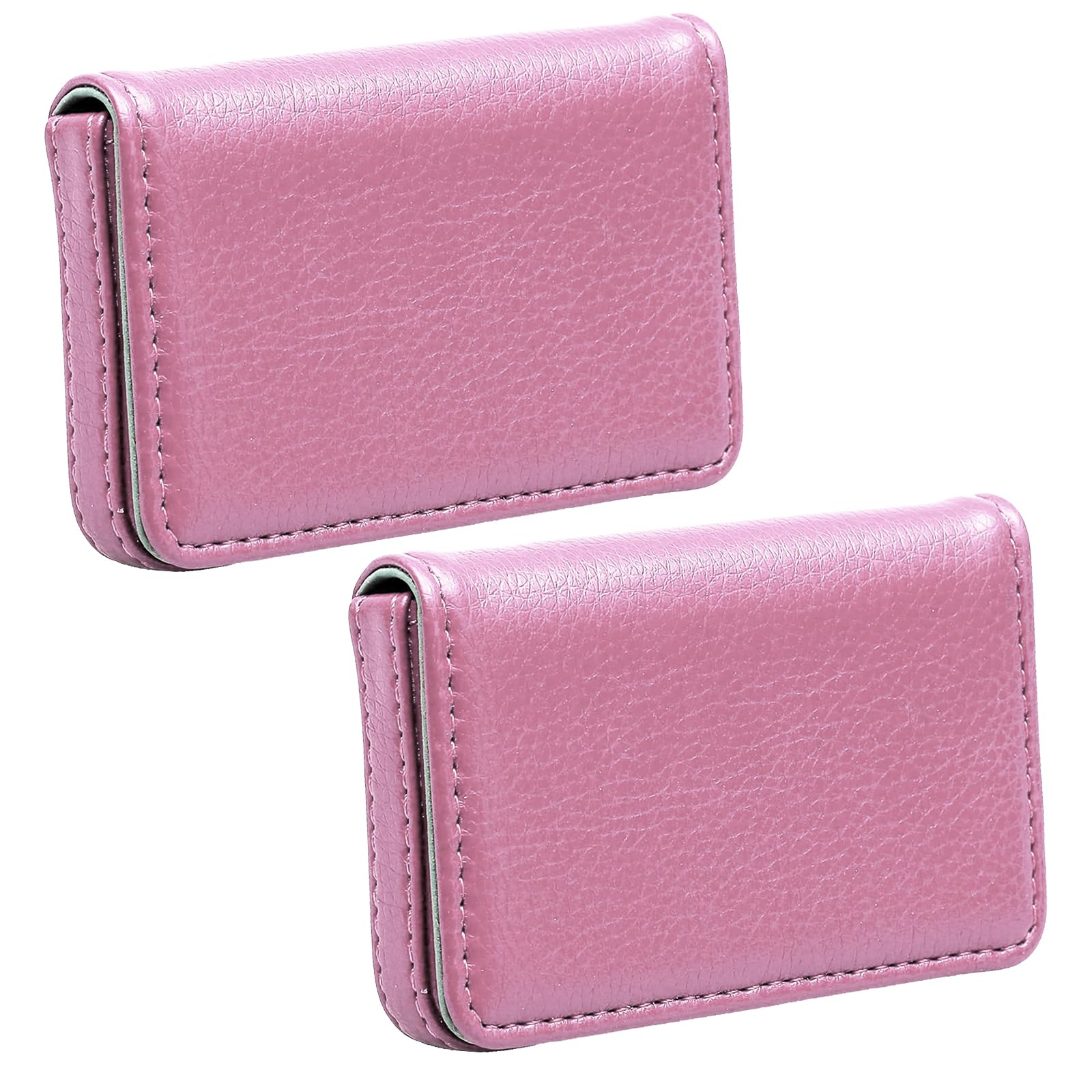 2 Pack Premium PU Leather Business Card Holder Case with Magnetic Closure - Elegant Pink | Perfect for Networking, Office, and Professional Events