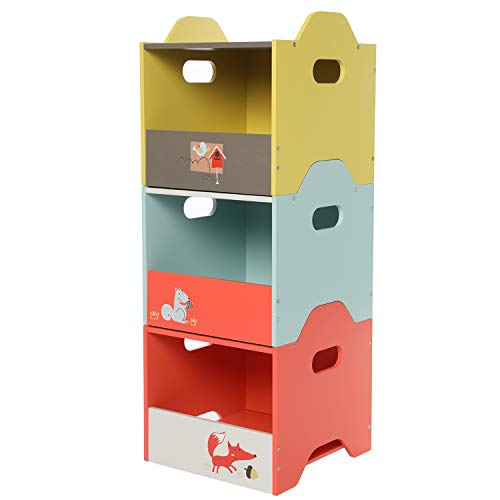 Labebe Wooden Toy Storage Bins - Stackable Kids Organizer Box for 1-5 Year Olds, 3-Piece Fox Design Toy Cubes | Perfect for Nursery, Playroom & Birthday Gifts