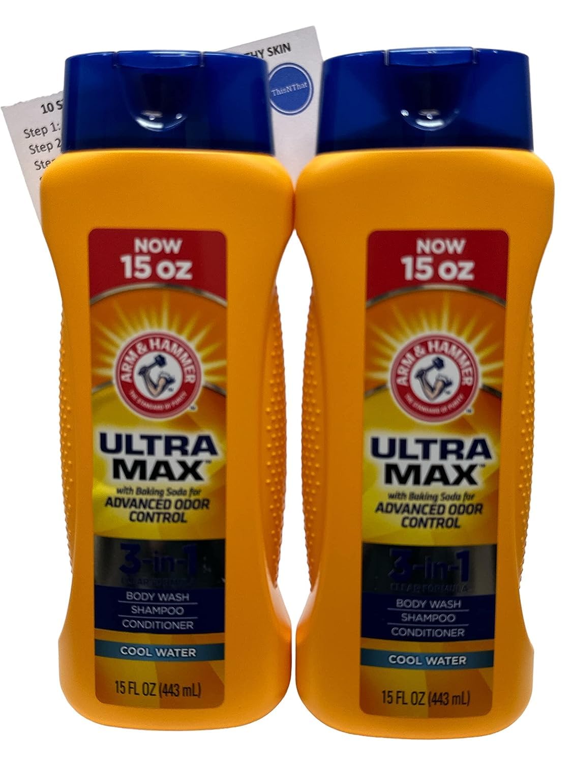 Arm & Hammer Ultra Max 3-in-1 Body Wash, Shampoo & Conditioner Bundle - 15oz Cool Water Bottles (Pack of 2) | Refreshing Multi-Use Cleanser for Gym, Travel & Outdoor Adventures
