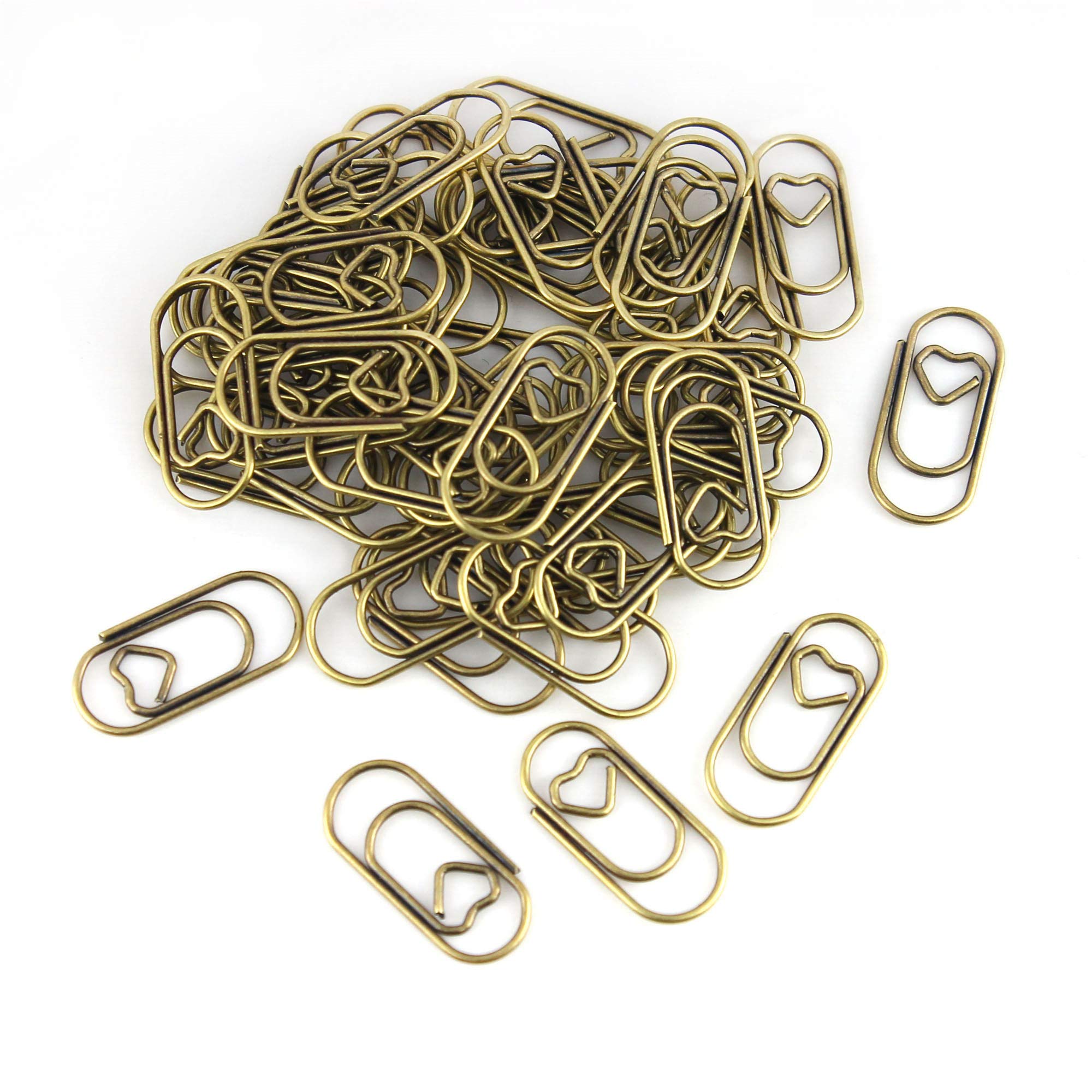 200 Pcs Cute Heart-Shaped Paper Clips - Small Smooth Finish Mini Office Clips for Paper, Non-Skid Stainless Steel Fancy Stationery Supplies (Antique Copper) - Perfect for Scrapbooking, School Projects & Office Organization