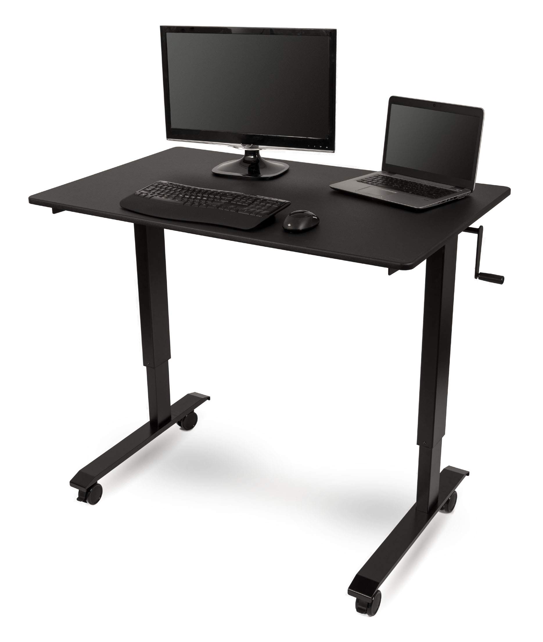 Adjustable Height Rolling Standing Desk with Crank - Black Frame & Matte Black Top (48
