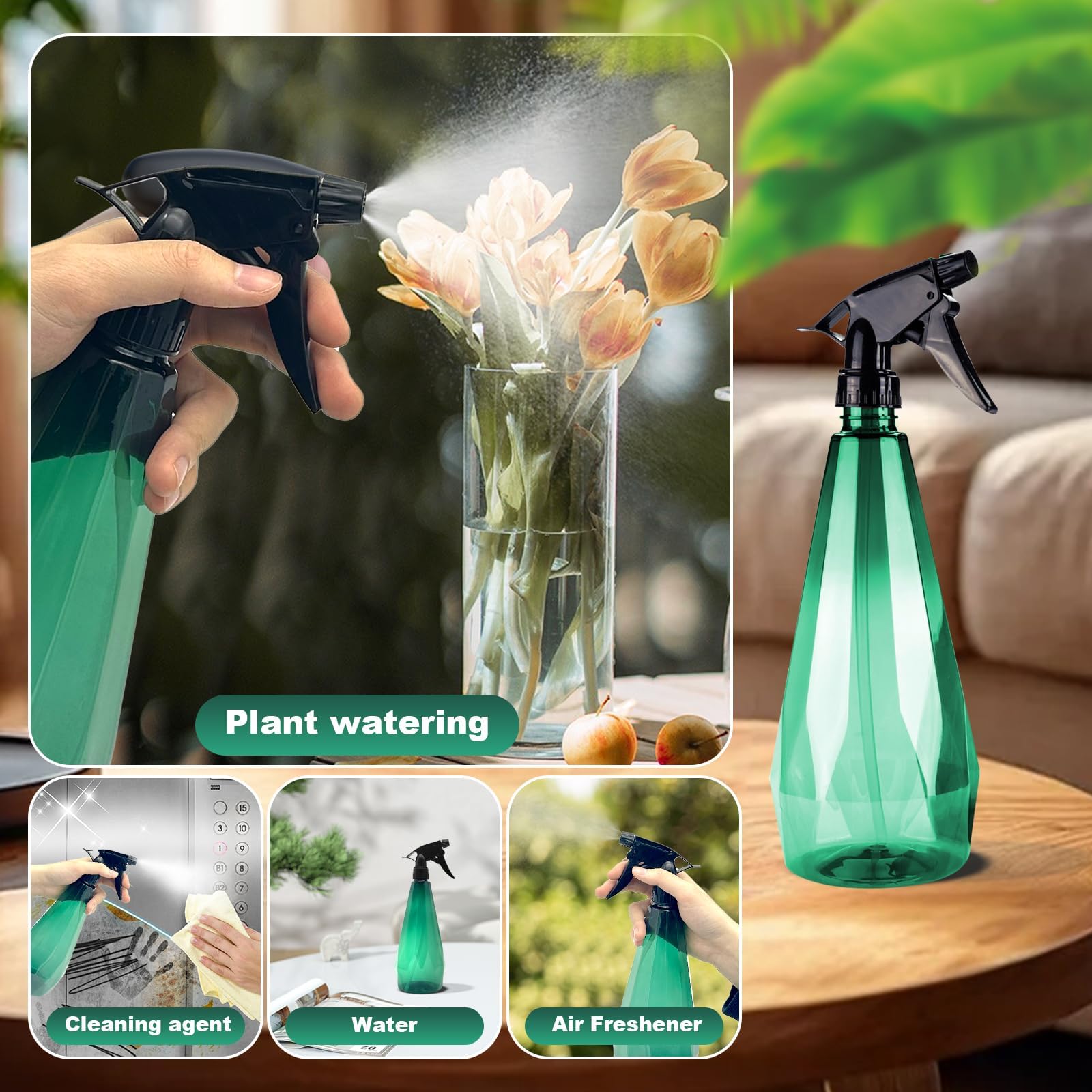 32oz Amber Plastic Spray Bottles (2 Pack) - Refillable Empty Mister for Hair, Hand, Clothes, Bathroom & Plants - Perfect for Essential Oils, Water & Cleaning Solutions - BPA-Free & Eco-Friendly